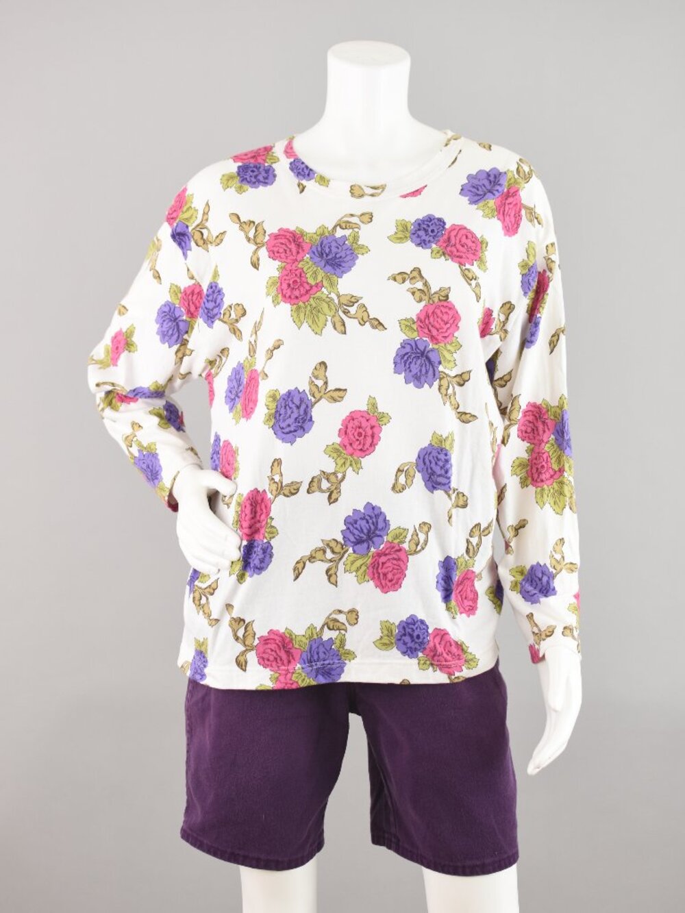 Vintage Talbots Purple Floral Long Sleeve T-shirt Women's Medium